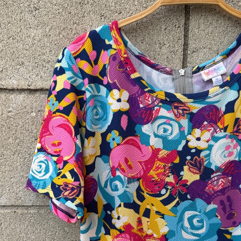 Colorful Floral Knee-Length Disney Dress in Pink, Blue & Purple - Picture 2 of 7